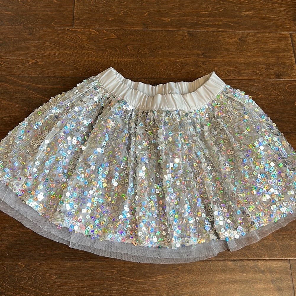 Justice Girls Sequined Skirt sz 8 tulle lining Gray Silver Party Formal